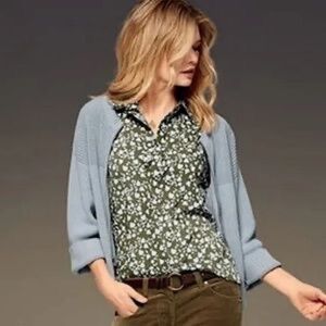 CAbi Keepsake Tunic Top Sage Green Blue Floral Sleeveless Tank Blouse